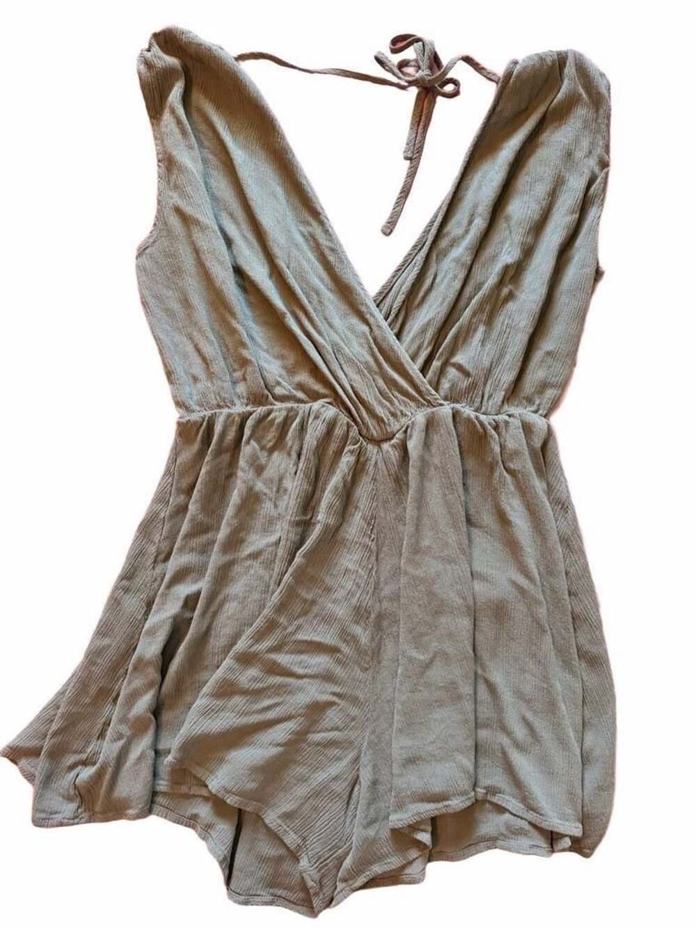 Zenana Olive Green Crossover Halter Romper